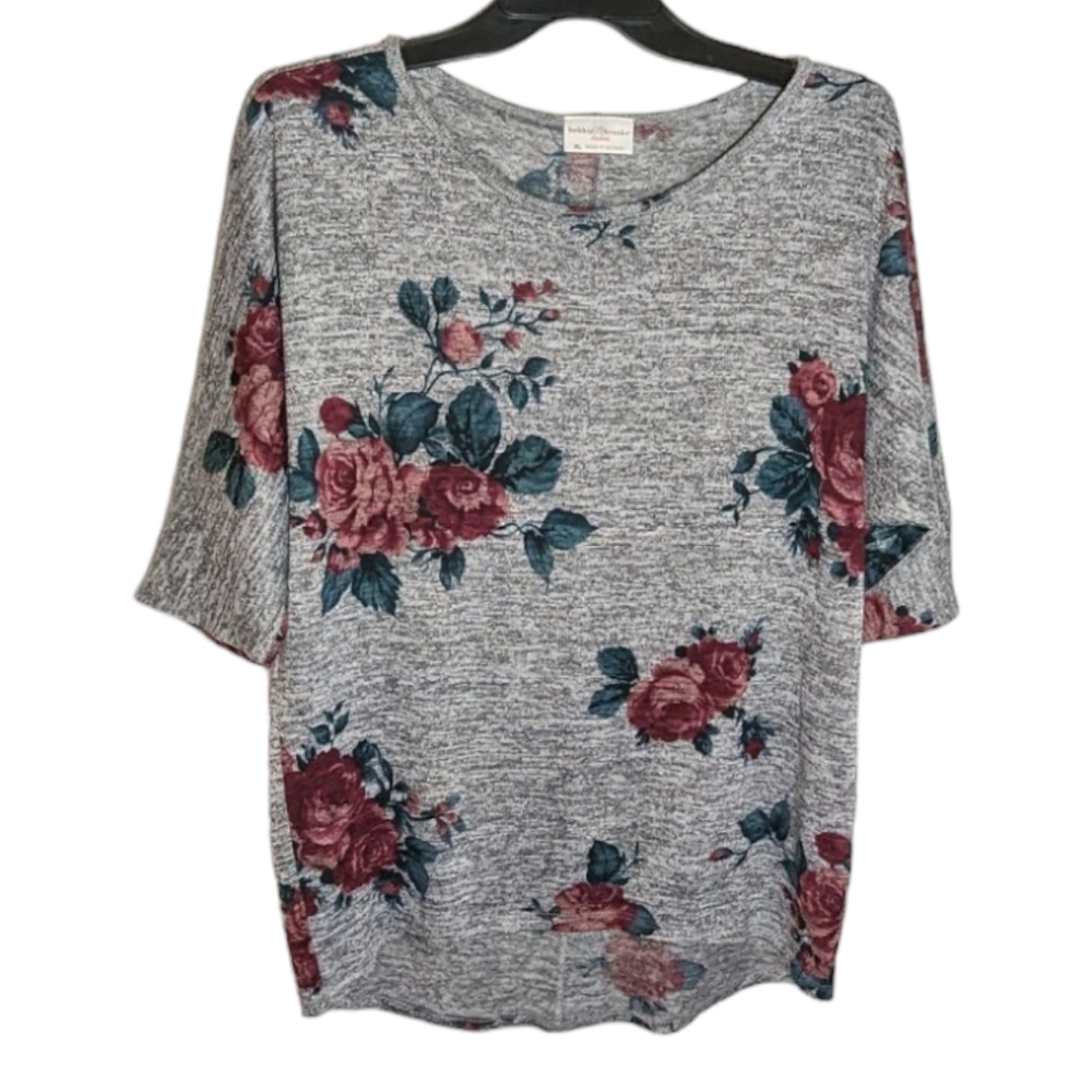 Bobbie Brooks‎ Rose Design Batwing Top